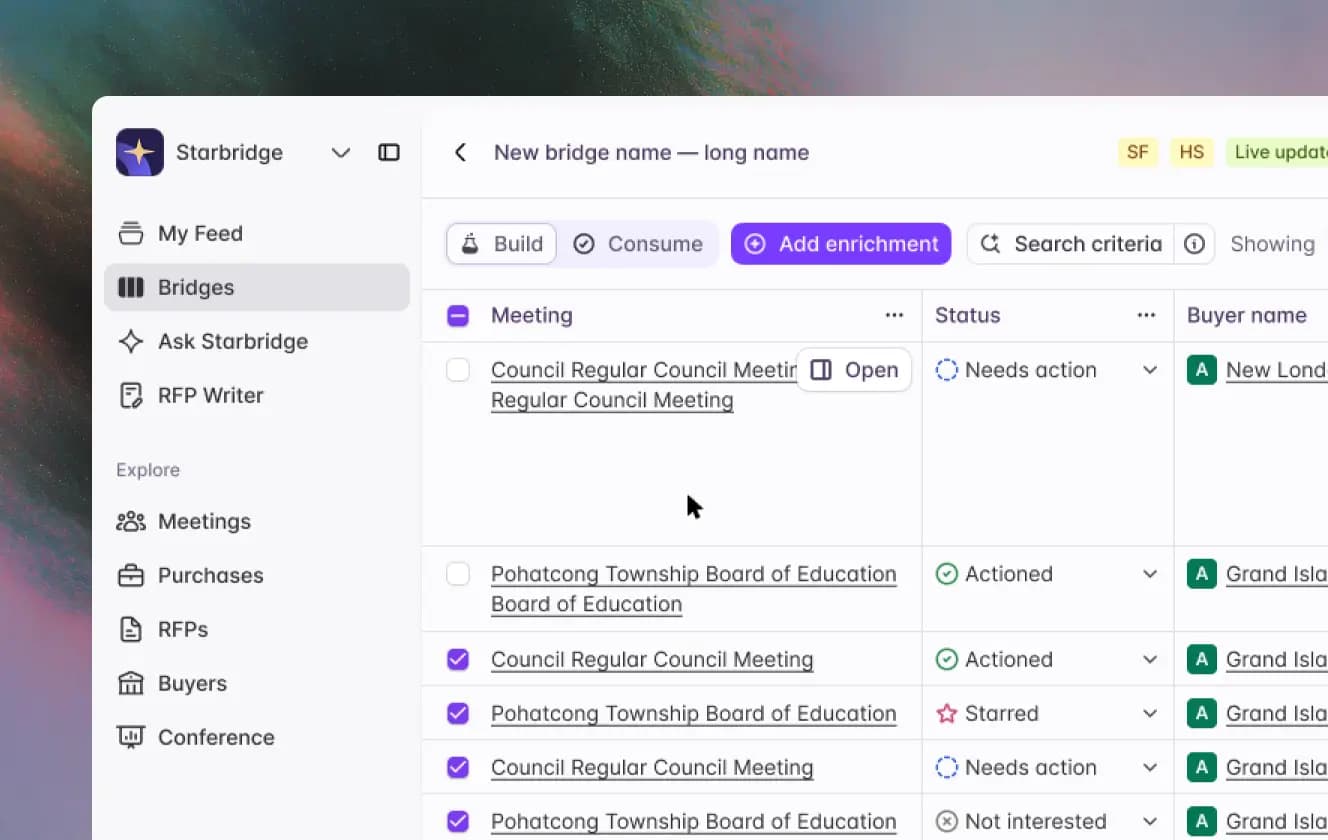 The Starbridge app scoring public-sector accounts by buying signal